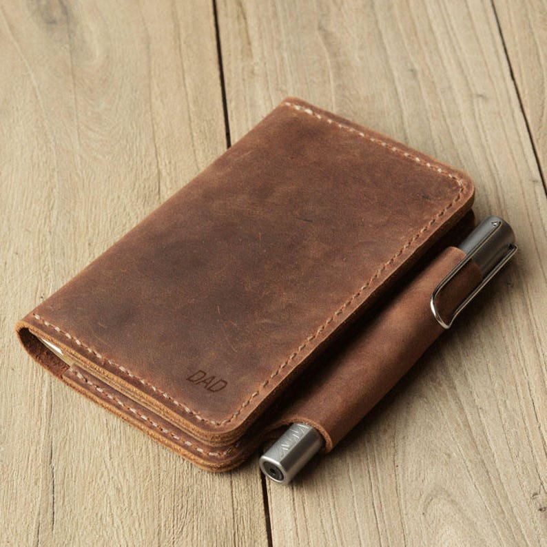 Refillable genuine Leather Journal Cover for pocket size field notes notebook pen holder card slots / fit 3.5 x 5.5 field notes 304 image 3