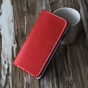 Personalized Genuine Leather iPhone case for iPhone x / 8 / 8 Plus / 7 / 7 Plus / 6 / 6 Plus / 6s / 6s Plus / 5 / SE Leather Wallet red image 2