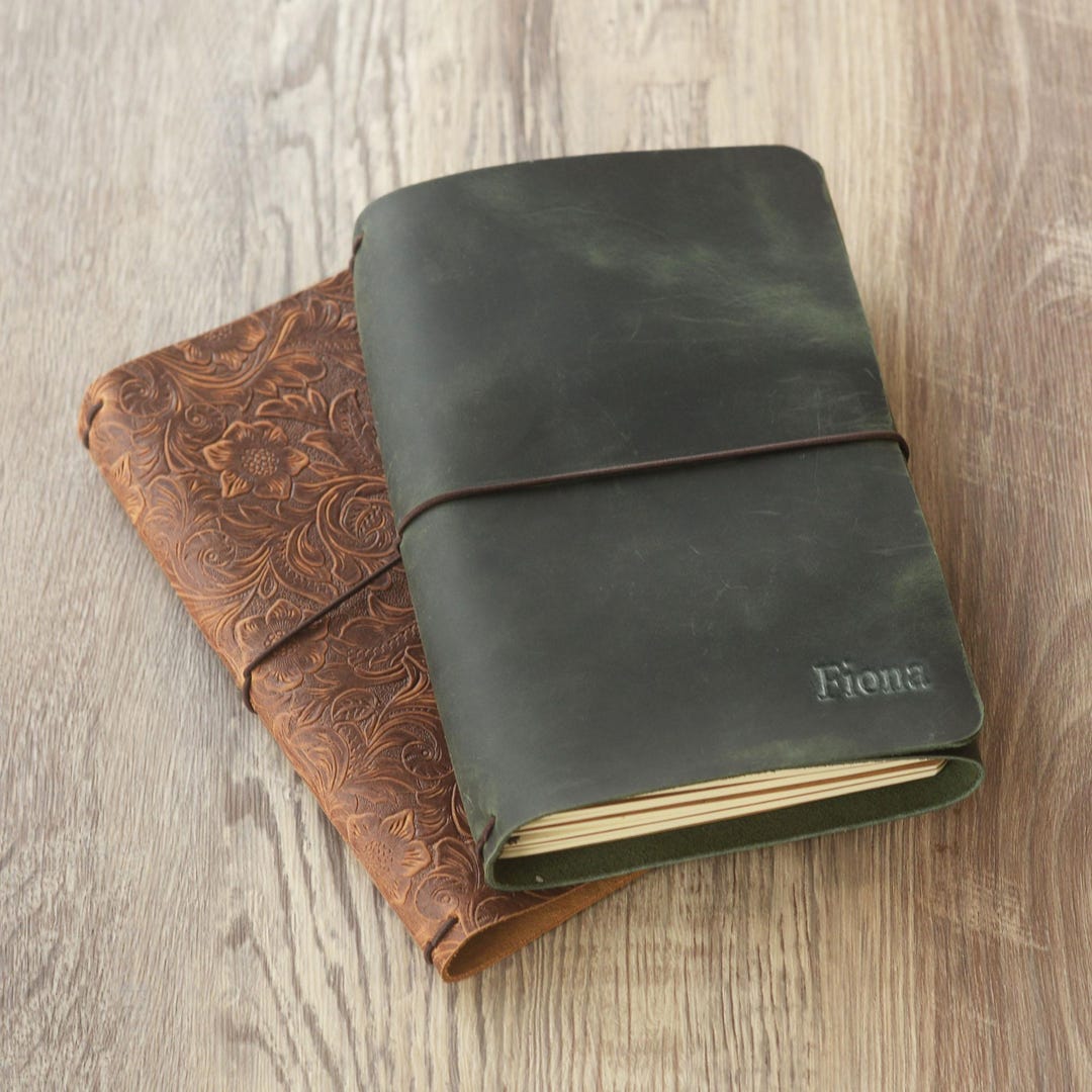 Personalized Leather Journal Cover, Tri-fold Notebook Portfolio, Custom ...