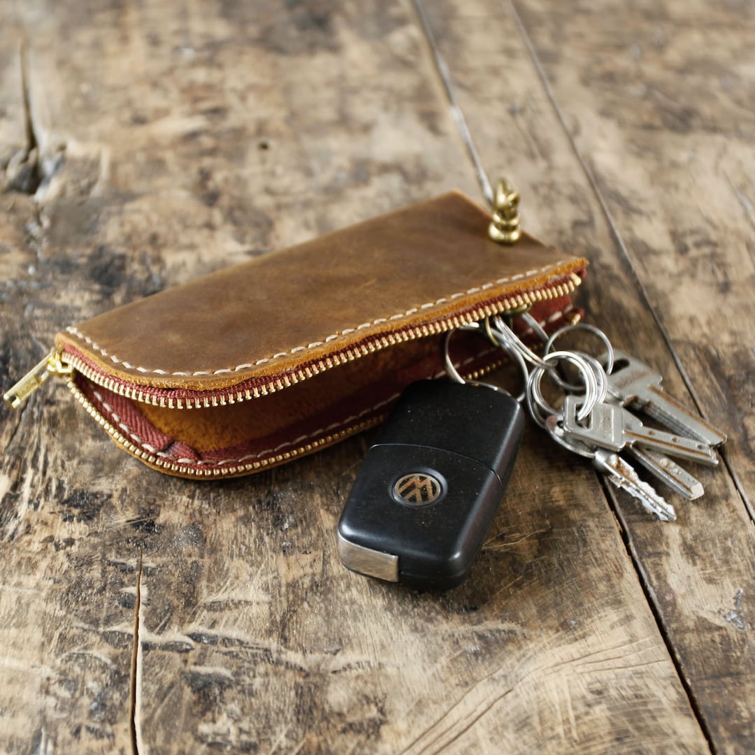 Vintage Embossed Brown Leather Men's Key Wallet Black Key Case Car Car