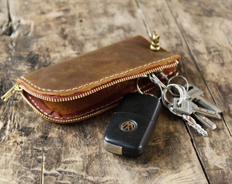 Genuine Leather Keyring Zipper Car Key Holder with Keychain - China Key  Holder and Genuine Leather Car Key Wallet price