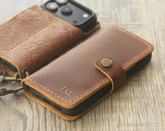 Personalized Leather Phone Case with Initials, Embossed Phone Case for iPhone 17 Pro Max, 17 air, 17 pro, Engraved  gift for him / her