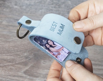 Mother's Day Gift, womens gift, Custom Leather Photo Keychain, Personalized Photo Keychain,  Leather Photo Key Holder, Anniversary Gift