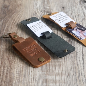 Vatertagsgeschenk vom Tochter-Sohn, kundenspezifischer Leder-Foto-Schlüsselanhänger Personalisierter Foto-Schlüsselanhänger Leder-Foto-Schlüssel-Halter-Jahrestags-Geschenk