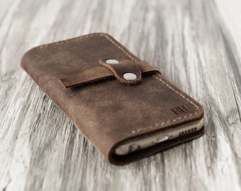 Personalized Leather iPhone 14 / 14 Pro / 14 Plus / 14 Pro Max / 13 / 13 mini / 13 Pro Max, 12 / 12 Pro Max / 12 mini / Wallet Case - brown