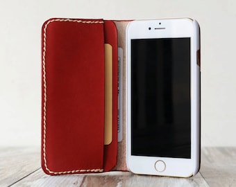 Personalized Genuine Leather IPhone case for iphone x / 8 / 8 Plus / 7 / 7 Plus / 6 / 6 Plus / 6s / 6s Plus / 5 / SE  Leather Wallet- red