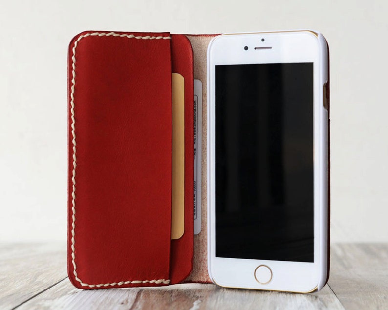 Personalized Genuine Leather iPhone case for iPhone x / 8 / 8 Plus / 7 / 7 Plus / 6 / 6 Plus / 6s / 6s Plus / 5 / SE Leather Wallet red image 1