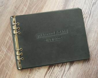 Personalized Genuine Leather Guest Book  - 11.6x8.3, Wedding Guestbook Signing Book for Reception Engagement Couple Party Photo Scrapbook