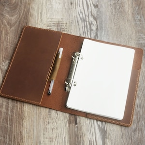 Carpeta de dos anillas personalizada tamaño A5/A6/A4/carta, carpeta de cuero, tapa de cuero, carpeta de cuero, portafolios de cuero - D712_2H