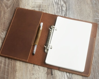 Gepersonaliseerde 2-ringband A5/A6/A4/Letter-formaat, leren band, leren omslag, leren map, leren portfolio - D712_2H