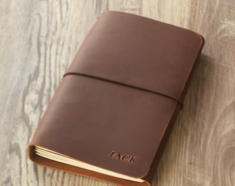 Trifold leather journal for Pocket, A6, B6, A5, B5 or A4 inserts - Personalized Travel Notebook Cover with Name or Initials