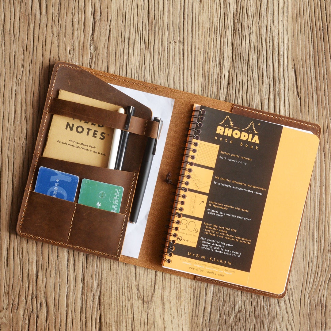 Personalized Leather RHODIA Notebook Cover Portfolio, Fit for RHODIA