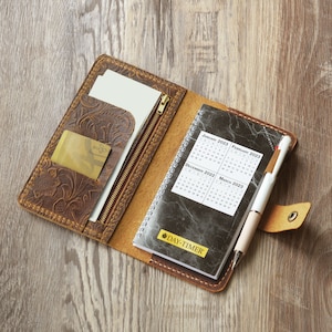 Couverture personnalisée pour agenda en cuir, format de poche, pour journal de 3 1/2" x 6 1/2"