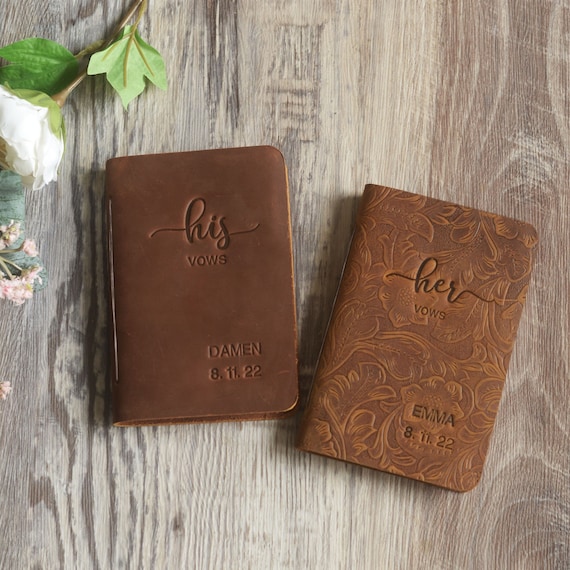 His Vows or Her Vows Stamped with Name and/or Date, Personalized Leather Wedding Vow Book