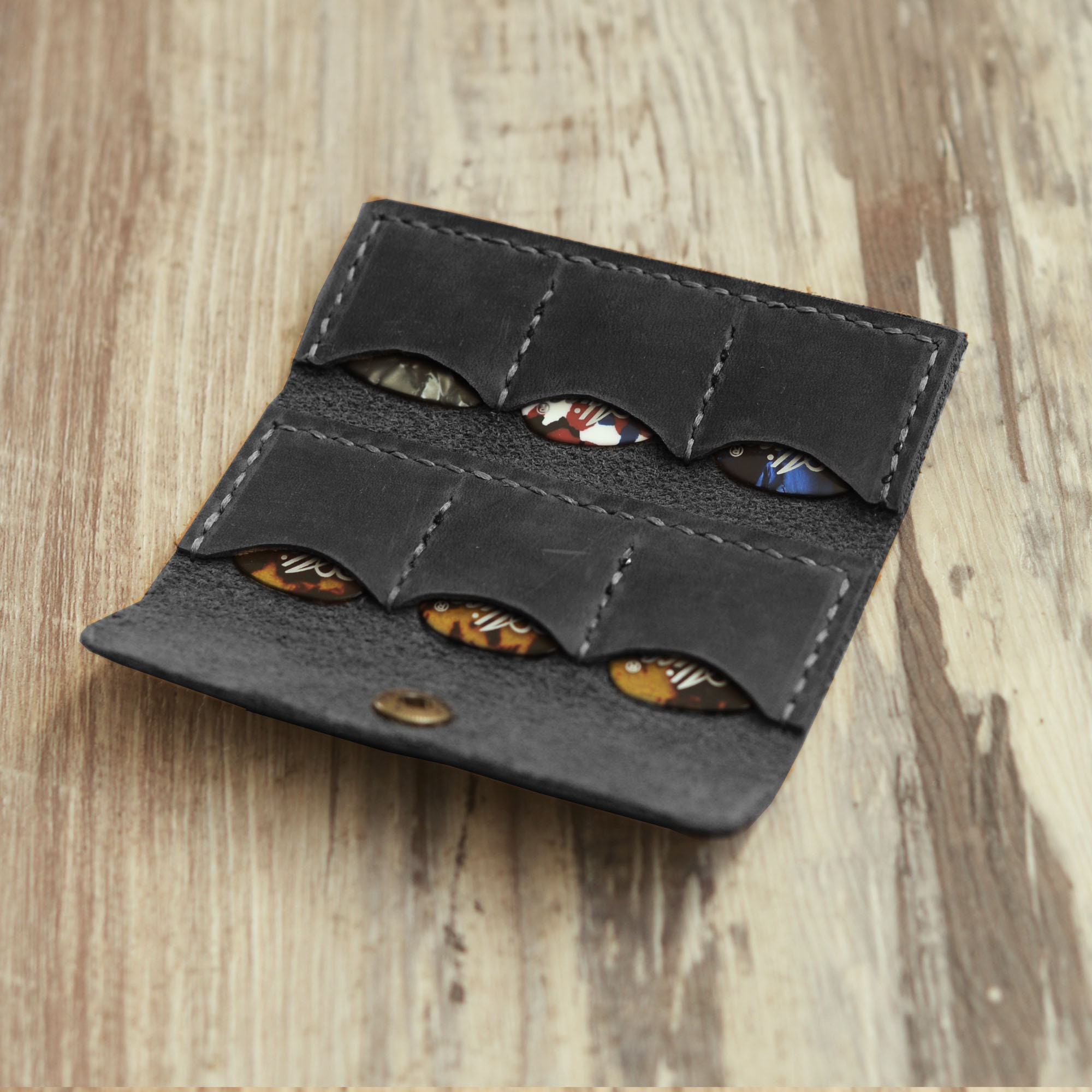 Personalized guitar picks holder, Pick Pouch Case Wallet Holds 6 picks for Guitar Ukulele Musician Gift Brown Leather -113