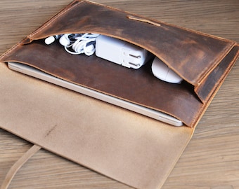 Handmade leather macbook sleeve case for New macbook m4 air 13, Pro 16, Pro 14, macbook pro retina case / leather laptop case bag, MAC614