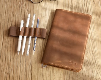 Personalized Leather Leuchtturm 1917 cover, A5 Notebook Cover with detachable pencil holder - brown - 305L+4B