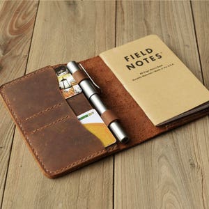 Funda de diario de cuero para cuaderno Moleskine Cahier Tamaño de bolsillo con portalápices 3.5 "x 5.5" Cubierta de notas de campo Vintage recargable 303