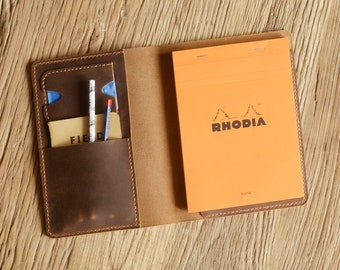 Personalized Leather Cover Portfolio for RHODIA pad No 16 A5 size / 5.8x8.3"/ - 314R16