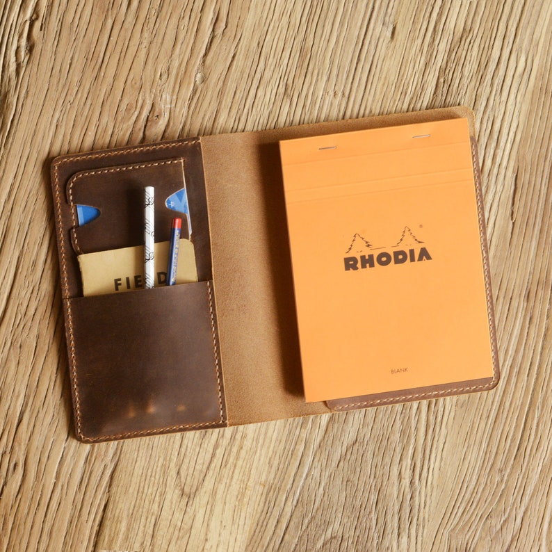 Portefeuille de couverture en cuir personnalisé pour PAD RHODIA No 16 A5 taille / 5.8x8.3/ 314R16 Brown
