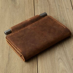 Refillable genuine Leather Journal Cover for pocket size field notes notebook pen holder card slots / fit 3.5 x 5.5 field notes 304 image 4