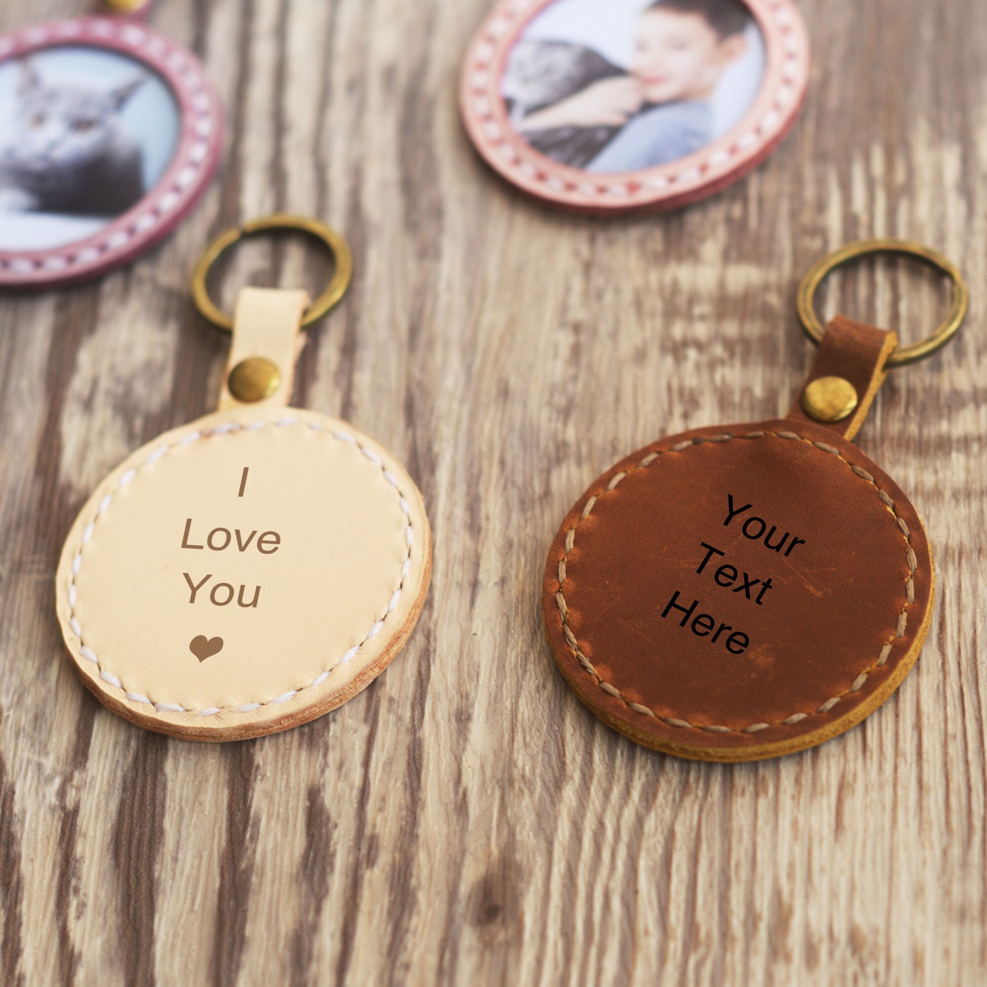 Personalized Leather Photo Keychain Custom Photo Keyring Etsy