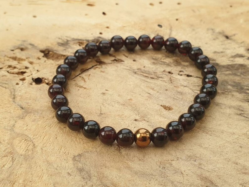 Unisex Garnet Bracelet with Synthetic Golden Hematite a Lovely Christmas Gift