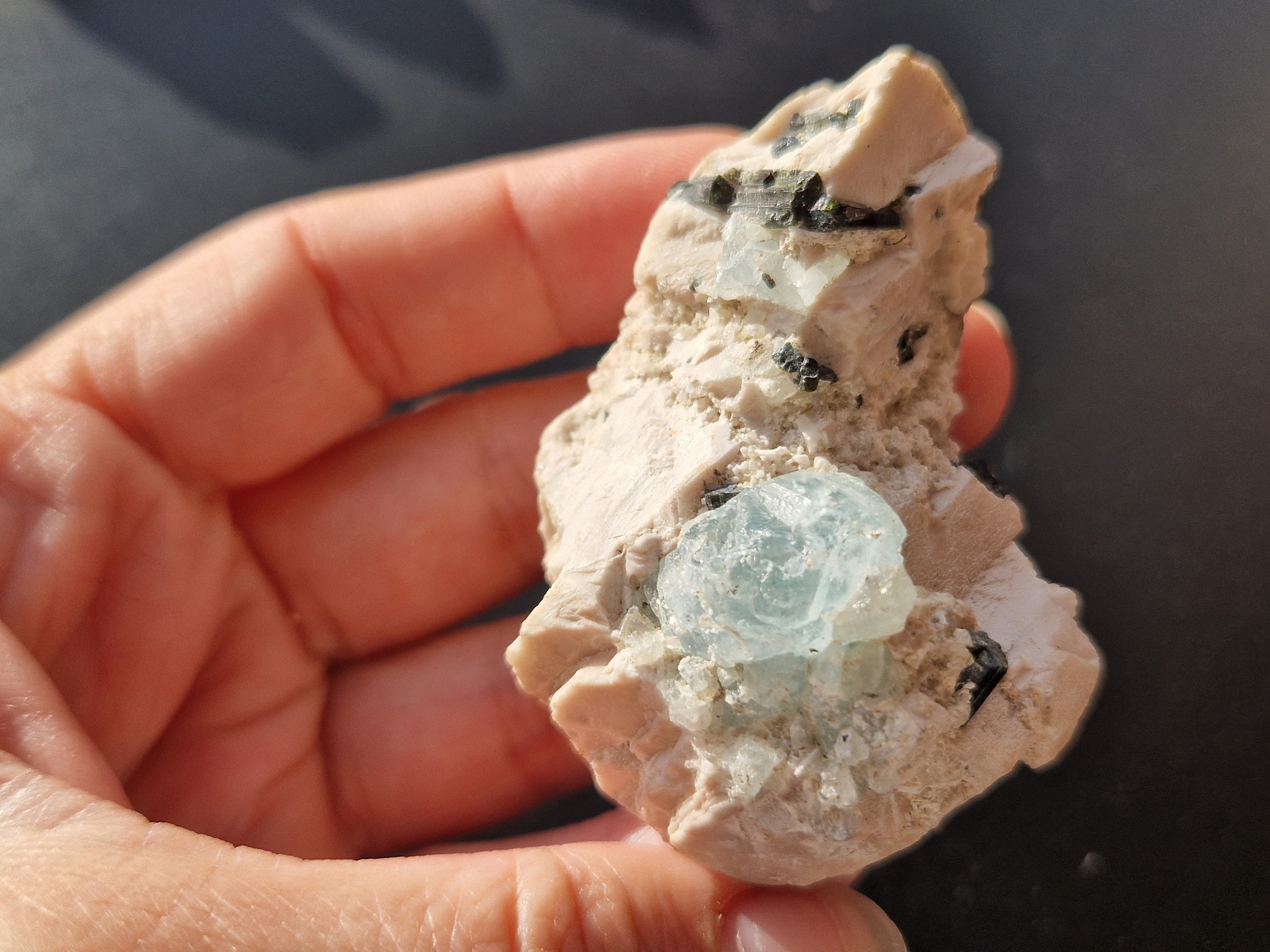 Natural Blue Topaz Raw Topaz in Matrix With Black and Green