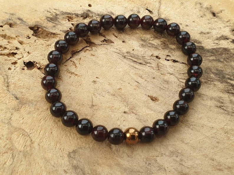 Unisex Garnet Bracelet with Synthetic Golden Hematite a Lovely Christmas Gift
