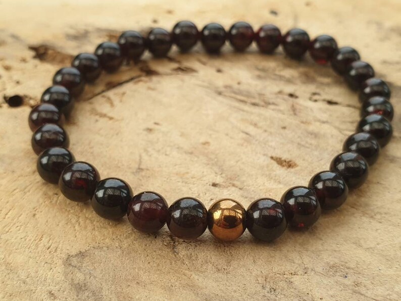Unisex Garnet Bracelet with Synthetic Golden Hematite a Lovely Christmas Gift