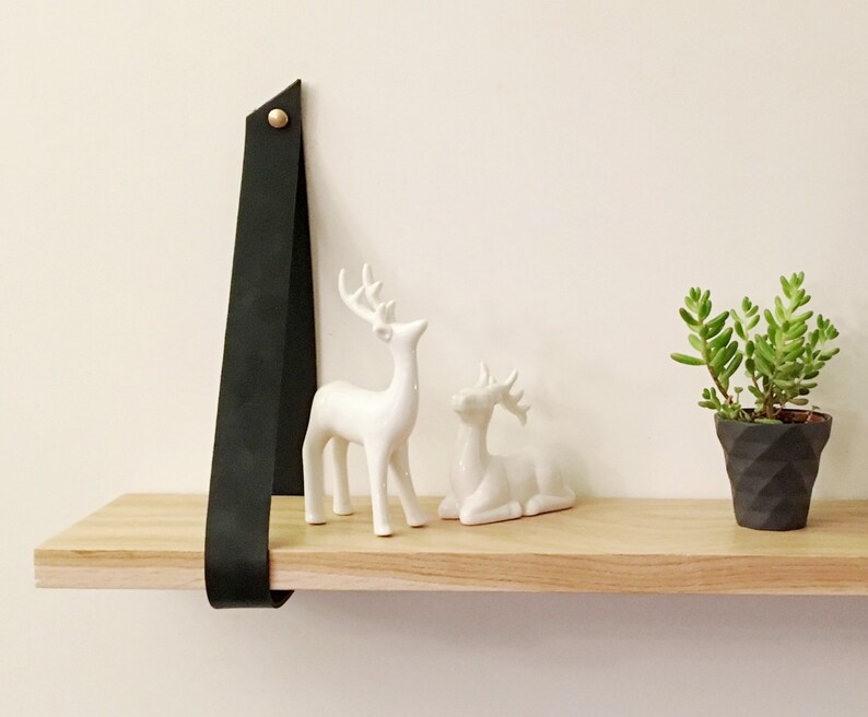French Oak Shelf With Black Leather Straps. Hanging Shelf Etsy