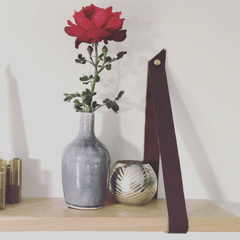 French Oak Shelf With Black Leather Straps. Hanging Shelf Etsy