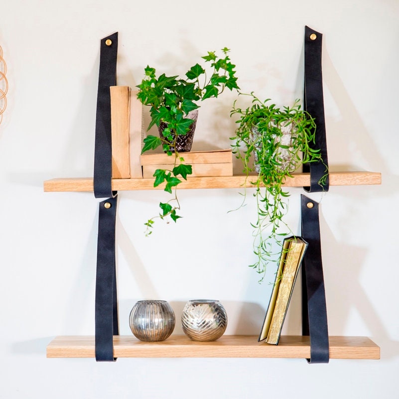 Black leather straps for hanging shelf. Straps only floating Etsy