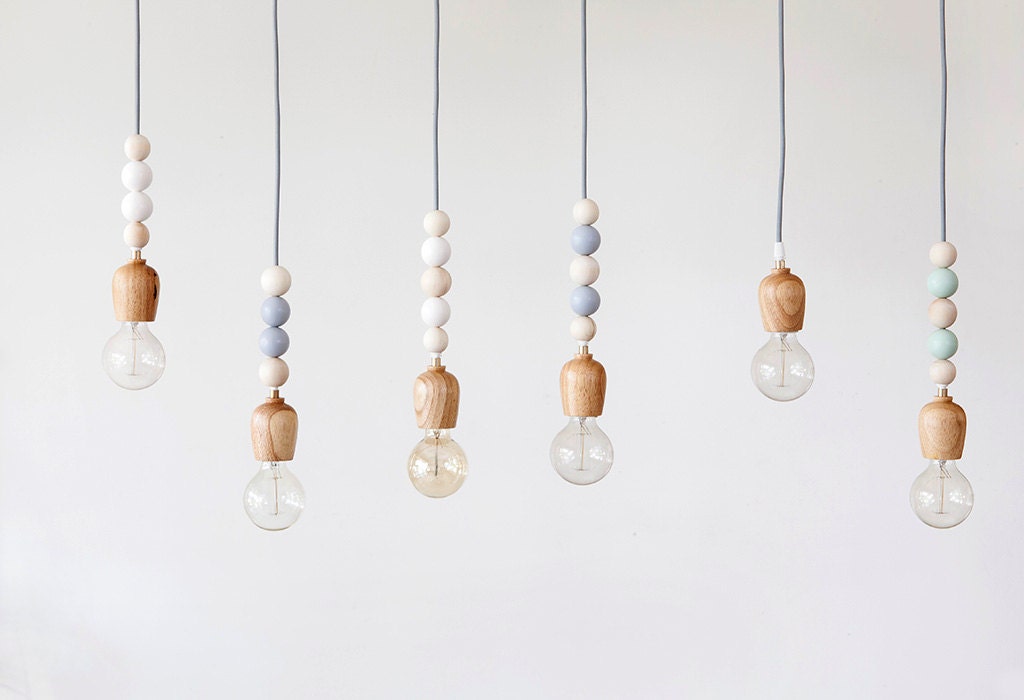 Luminaire en Bois de Perles Pendentif - Menthe & Naturel. L'éclairage, Éclairage Au Plafond, Clair, 