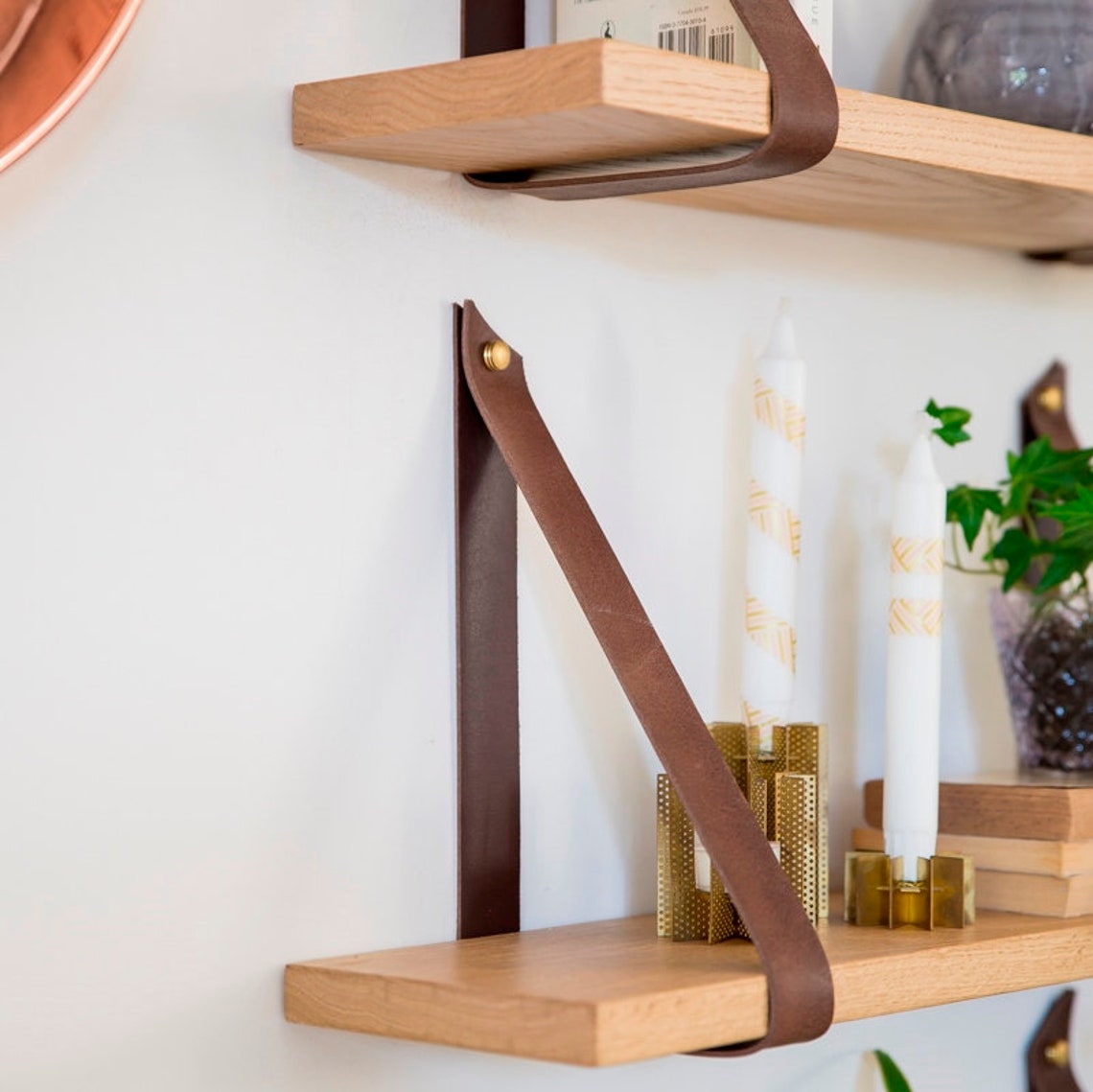 Black leather straps for hanging shelf. Straps only floating Etsy