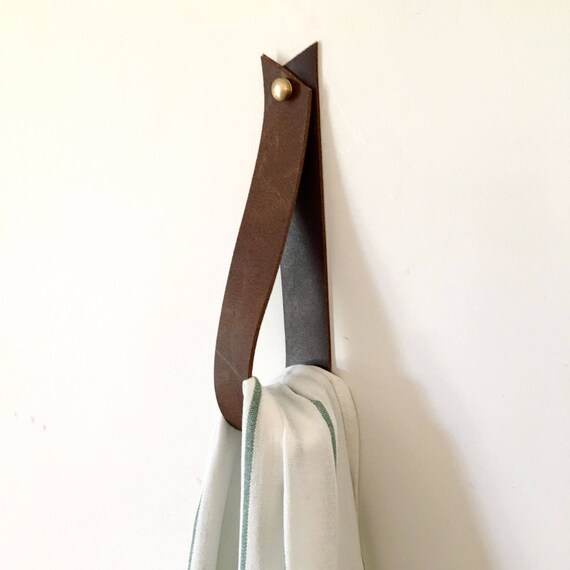 Brown Leather Strap Hanger Free Shipping Brown Towl Rack Etsy