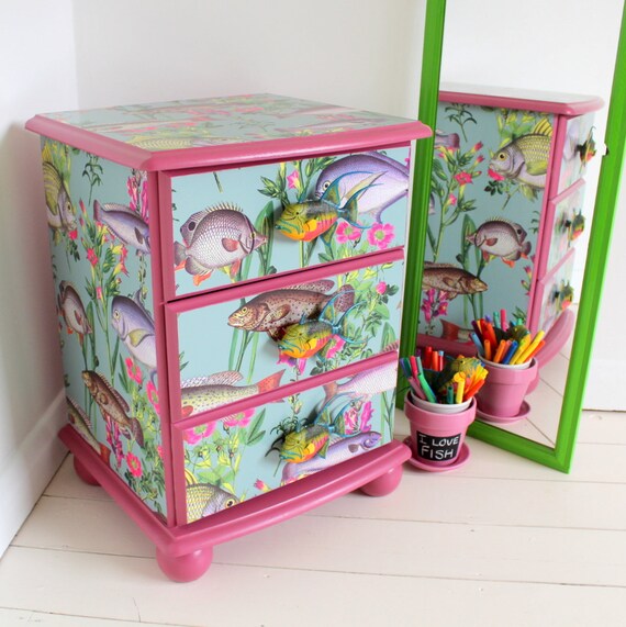 Upcycled Pink Chest Of Drawers With Fish Drawer Knobs By Candy Etsy