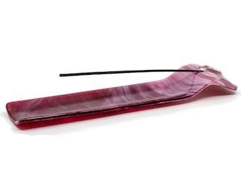 Raspberry Swirl Glass Incense Holder -Pink & White Gold Glass Ash Catcher - Multi Stick Burner - Sweet Vanilla Pink Fused Glass