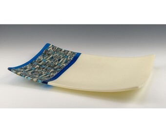 Turquoise Blue Art Glass Platter: Textile Look Centerpiece