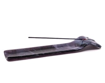 Grape Purple Swirl Glass Incense Holder - Amethyst Plum Fused Glass Ash Catcher - Multi Stick Burner - Sweet Purple Glass Incense Tray