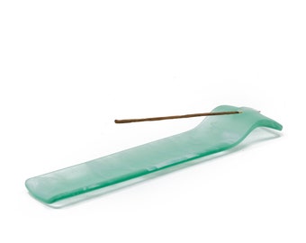 Frosted Green Glass Incense Holder, Stick Incense Burner, Beach Glass Ash Catcher, Cannabiss Lover, Stoner Gift, Incense Boat