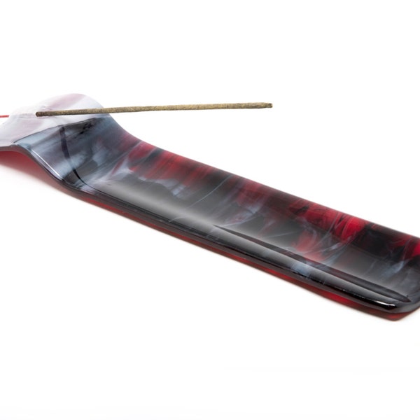 Red and Black Stick Incense Holder - Stick Incense Burner - Meditation and Smoking Accessories - Glass Ash Catcher - 1493