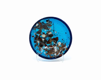 Handcrafted Turquoise Tide Bowl - 6-Inch Polished Glass Pebble Dish - High-Gloss Coastal Mineral Catchall - Organic Modern Sea-Glass Vessel