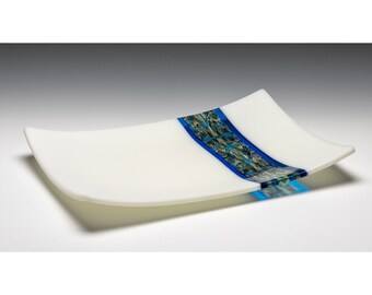 Turquoise Blue Art Glass Platter: Large Textile Look Plate
