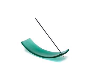 Aqua Blue & Silver Iridescent Incense Holder - Sparkly Glass Ash Catcher - Shimmering Teal Glass Burner - Silver Irid on Aqua Base