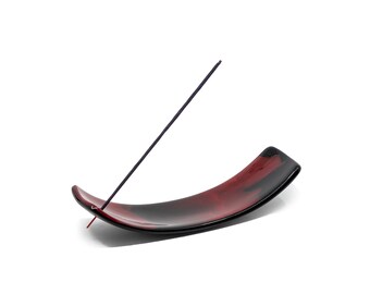 Deep Red and Black Glass Incense Holder - Smoldering Ash Catcher - Gothic Red & Black Burner - Modern C-Shape Tray