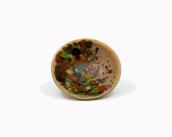 Handcrafted Etched Glass Bowl: Earth Tone Terrazzo Dish, 5-Inch