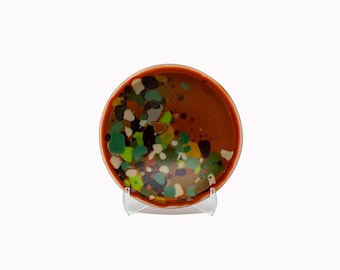 Handmade Beach Glass Bowl - Matte Burnt Orange Pebble Dish - 5-Inch Frosted Terrazzo Catchall - Organic Coastal Decor for Jewelry & Keys