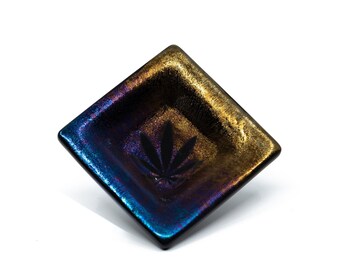 Sparkly Rainbow Iridescent Incense Cone Holder,  Cannabis Leaf Design Ring Dish, Small Bowl, Stocking Stuffer, Gift Under 15