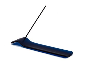 Dark Blue Glass Incense Holder: Frosted Beach Glass Finish